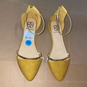 Mustard Yellow & Gold Ankle Strap Flats